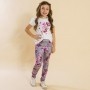 BAZAR - Conjunto Infantil Blusa e Legging Comprida Rosas Cinza