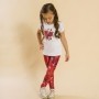 BAZAR - Conjunto Infantil Blusa e Legging Comprida Rosas Vermelho