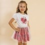 BAZAR - Conjunto Infantil Blusa e Saia Bailarina Rosas Vermelho