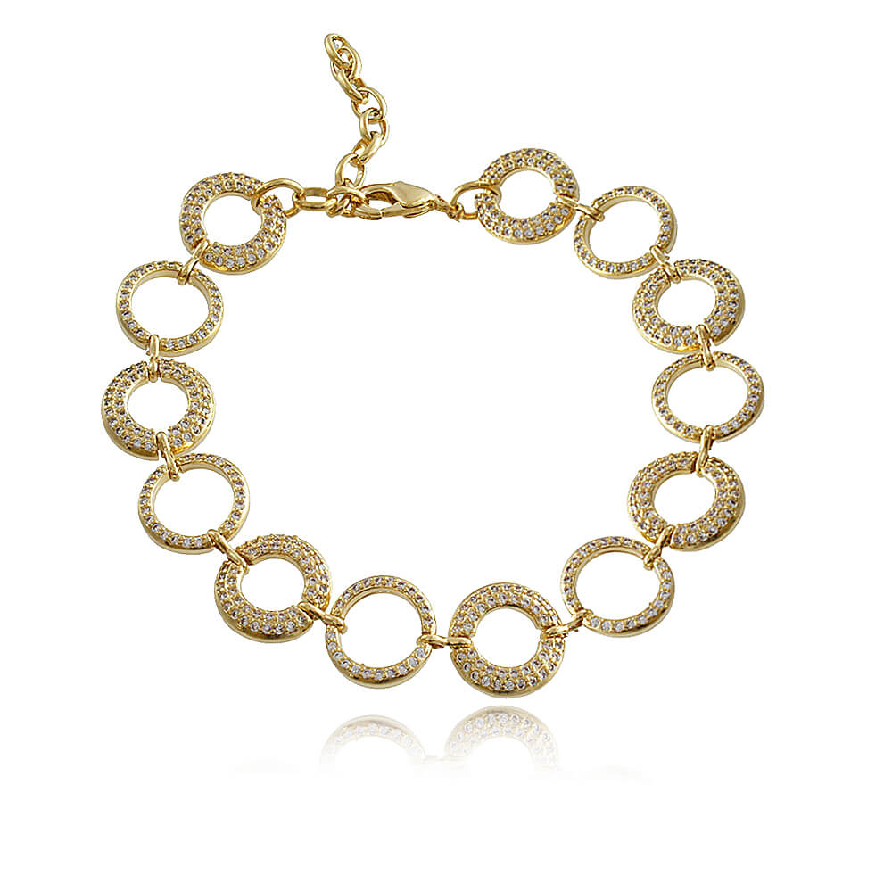 Pulseira Maria Elise - pulseira com elos lisos e cravejados folheados em ouro 18k