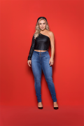 Calça Jeans Feminina Modeladora Cintura Alta Azul Médio Básica