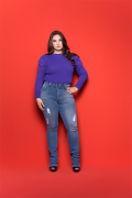 Calça Jeans Feminina Plus Azul Acizentado Básica