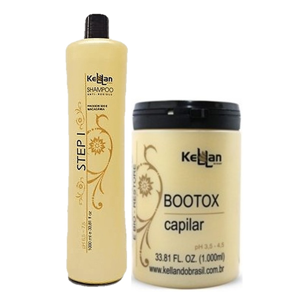 Kellan Profissional Shampoo STEP 1L + Redutor de Volume Tratamento Capilar 1kg