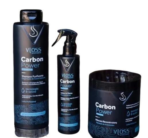 Kit Vloss Carbon Power Shampoo+Máscara 2x1L + Leave-in 1x300ml