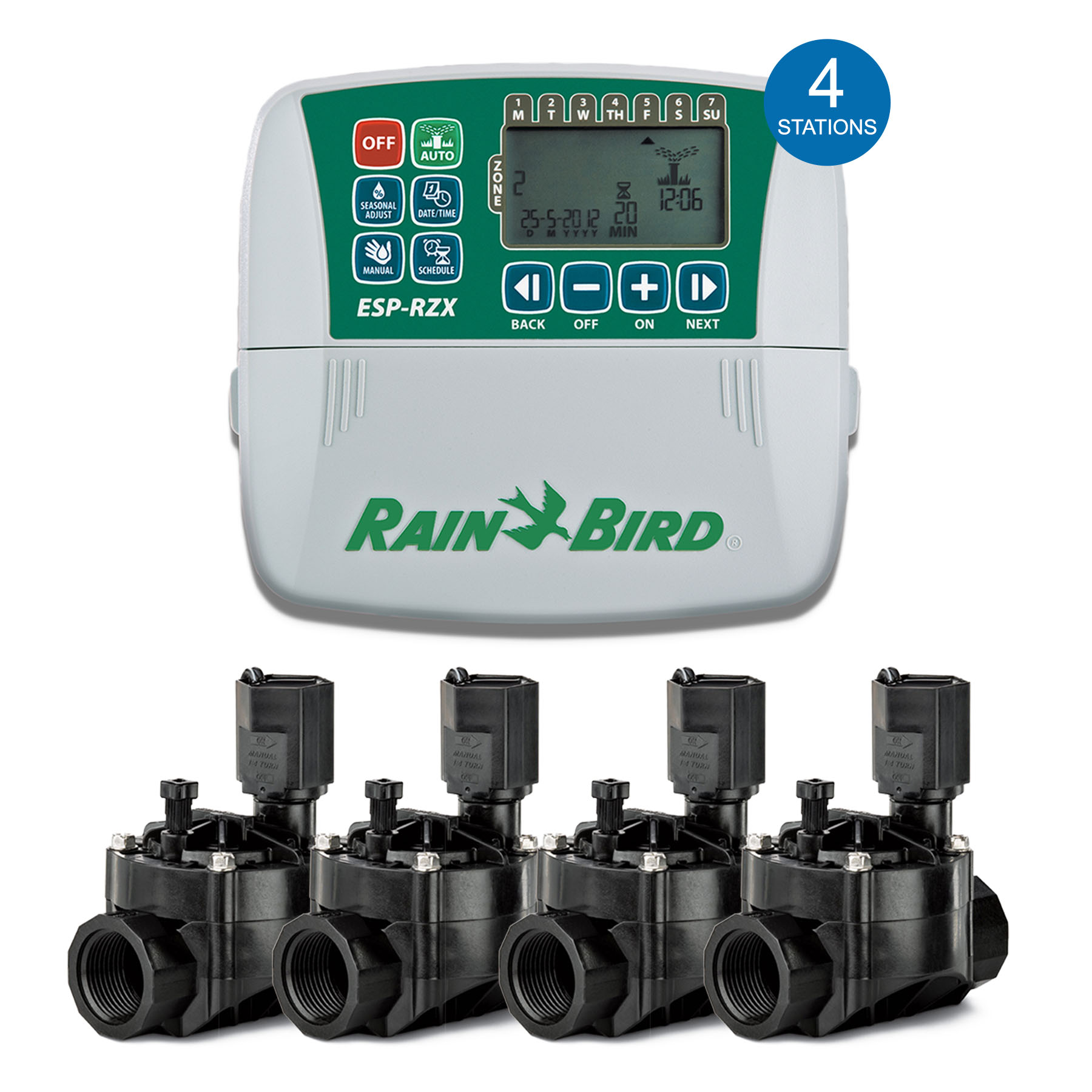 Controlador Rain Bird Rzx 4 Estações Indoor + 4 Valvulas 100HV