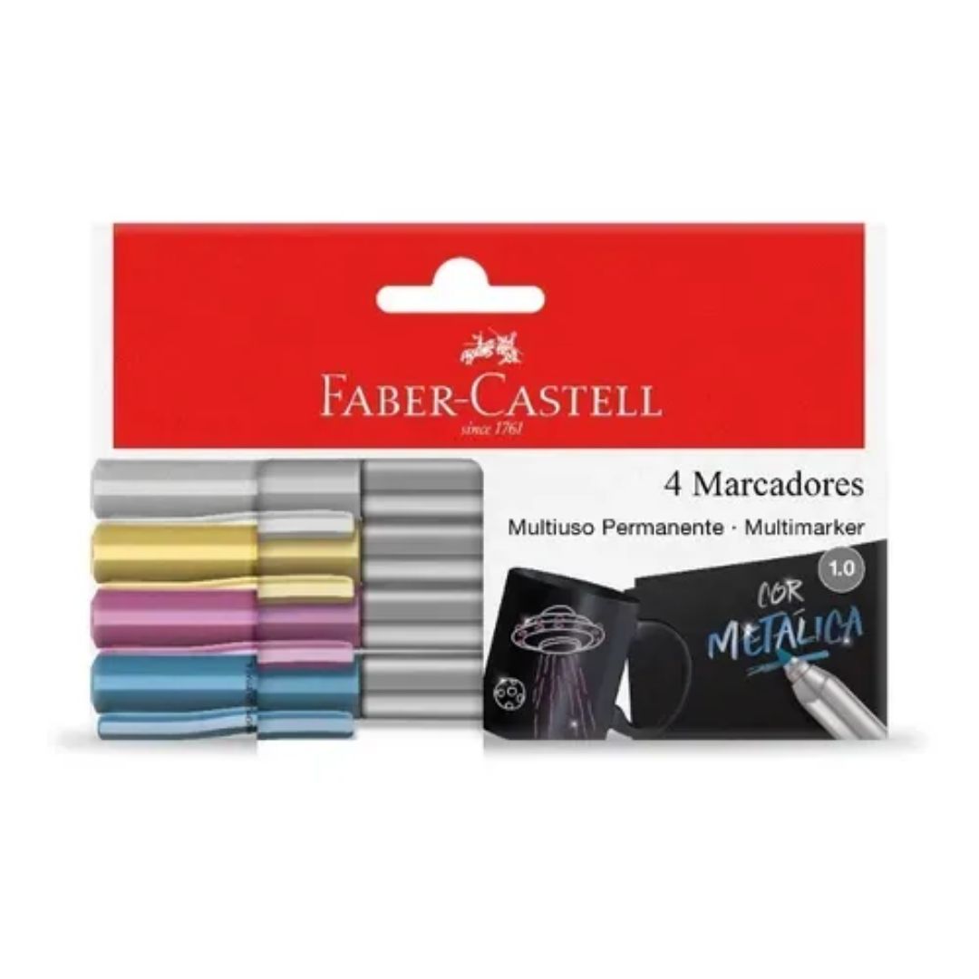 Kit Marcador Multiuso Permanente Metálico 4 Unidades | Faber-Castell