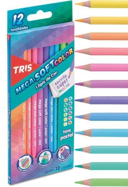Lápis De Cor 12 Cores MegaSoft Color | Tons Pastel | Tris