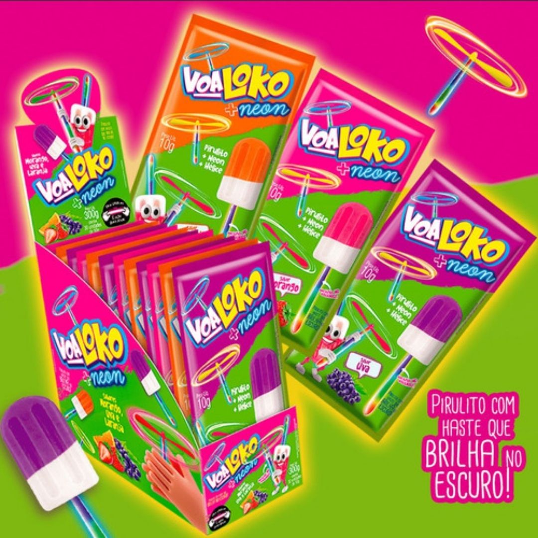 Pirulito Voaloko Neon Kisses + Palito Neon  10G | Danilla
