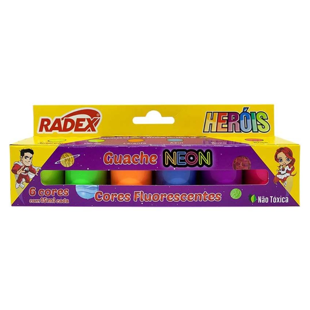Tempera Tinta Guache 6 Cores Neon fluorescente 15ml | Radex