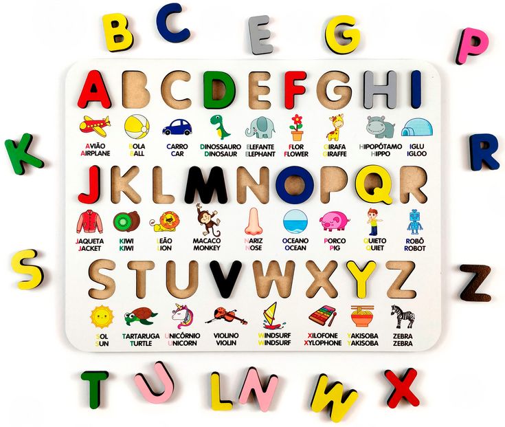 Alfabeto Bilíngue Ilustrado 3D - Brinquedo educativo pedagógico de encaixe  - Elefante Colorido Brinquedos Educativos