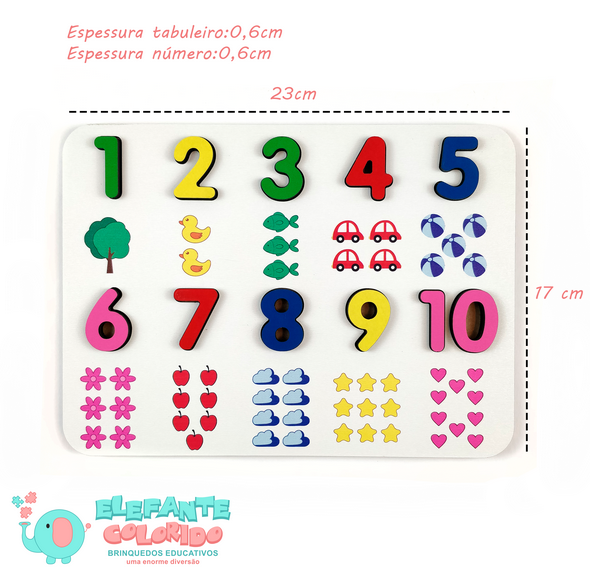 Números Ilustrado 3D - Brinquedo educativo pedagógico de encaixe  - Elefante Colorido Brinquedos Educativos