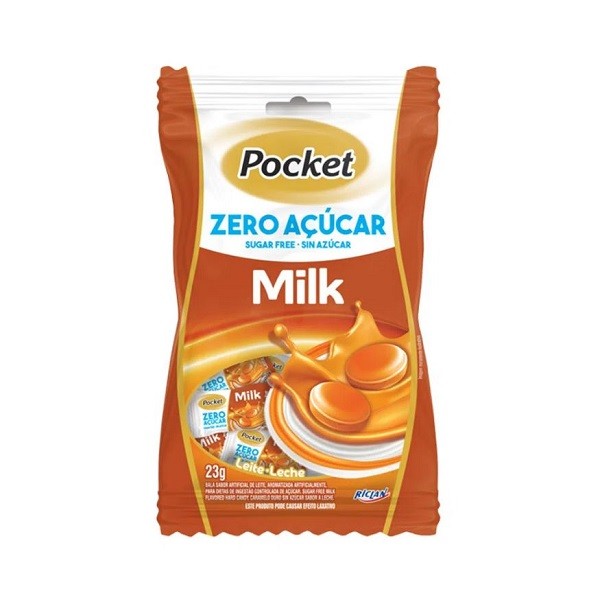 Bala Pocket Milk Zero Açúcar Leite Pacote 23g