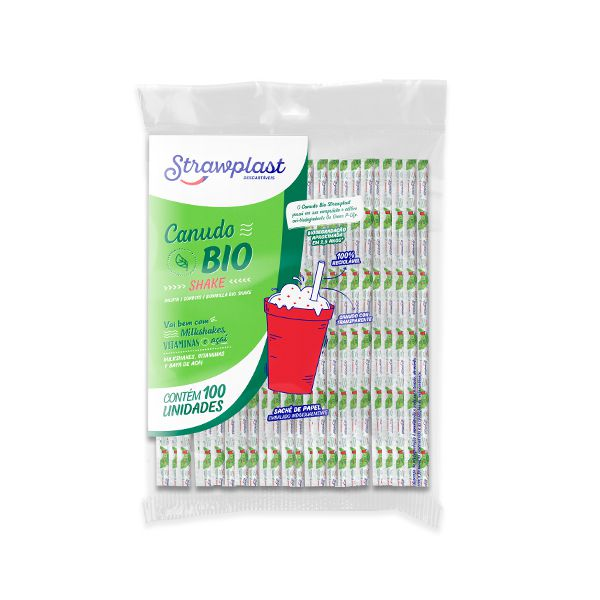 Canudo Biodegradável Shake Strawplast c/100