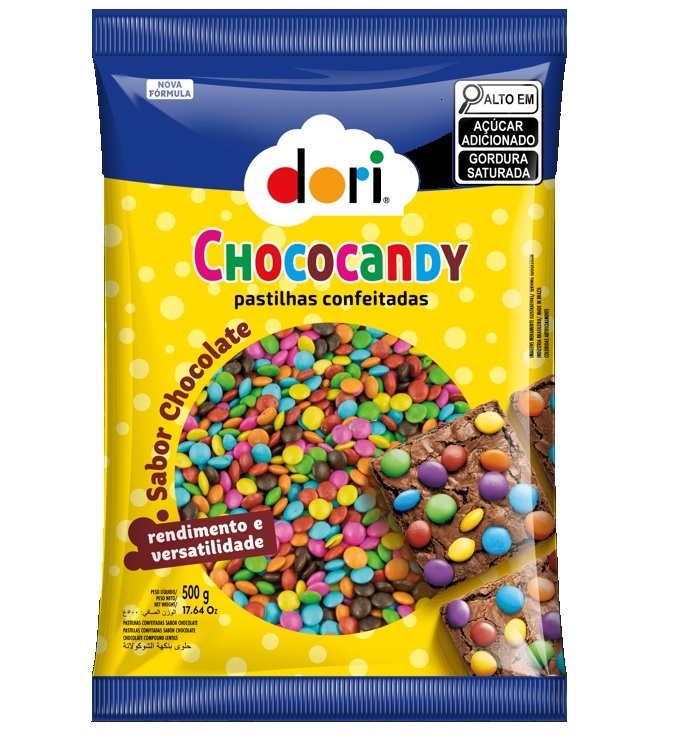 Confeitos sabor Chocolate Chococandy colorido Dori 500g