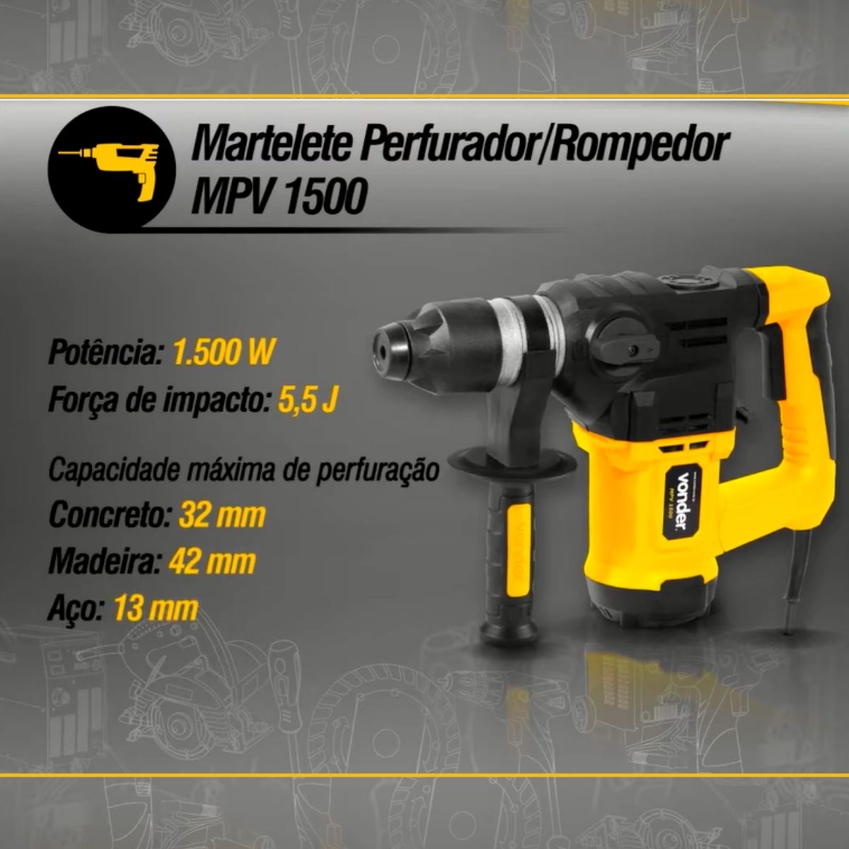 Martelete Perfurador/Rompedor - MPV1500 5,5J 220V - Vonder
