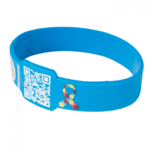 Pulseira Azul Autismo com QRcode Laço Adulto 18cm - M