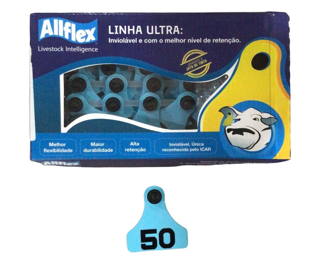 Brinco Allflex Linha Ultra Bovino/Bezerro Azul Numerado - 25 unidades