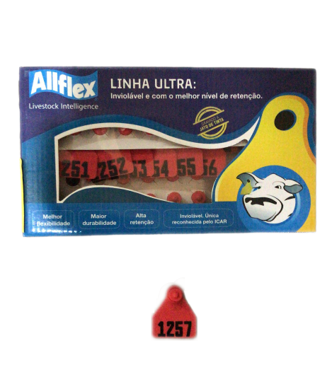 Brinco Allflex Linha Ultra Suino/Ovino Vermelho Numerado - 25 unidades
