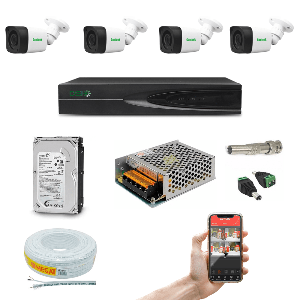 Kit De Monitoramento Segurança Cftv 4 Canais Cameras 1080p
