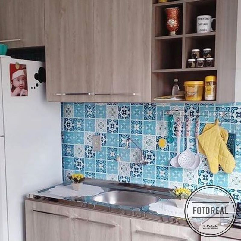 Adesivo Destacável Azulejo para Cozinha Berga Azul  - TaColado