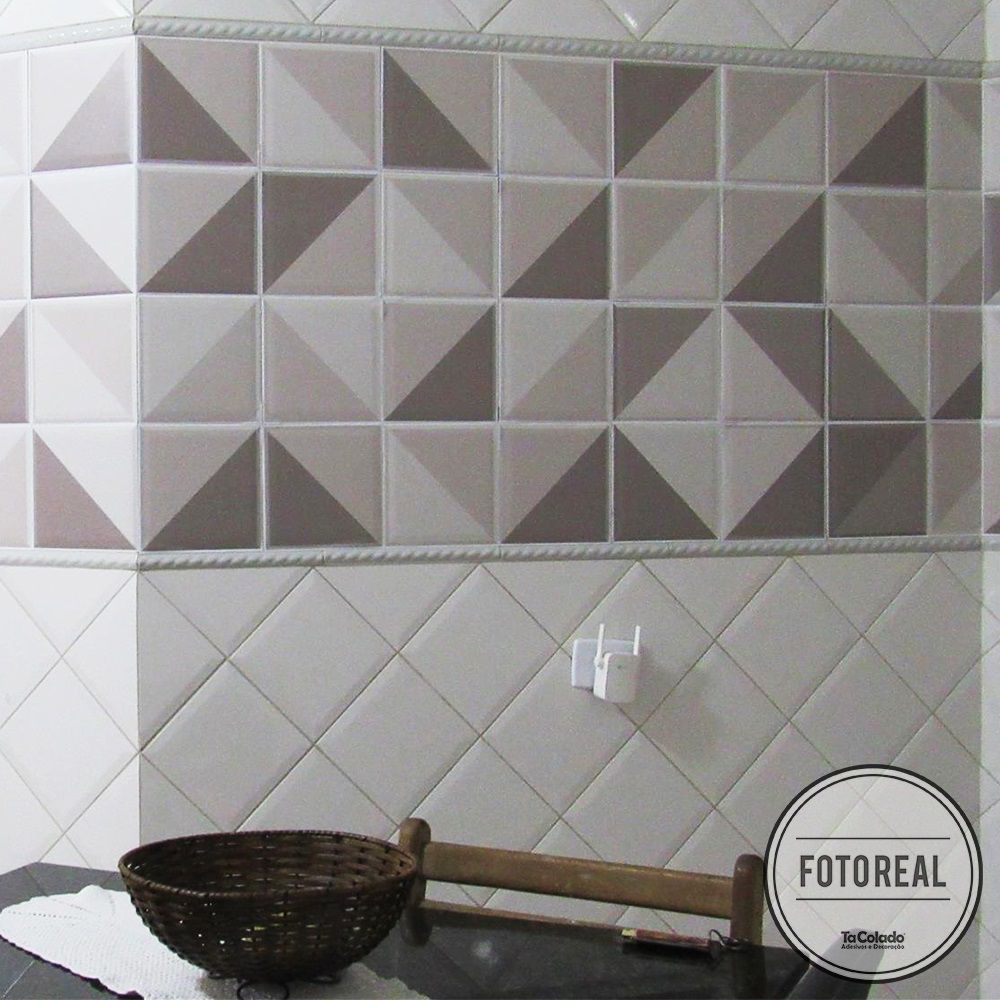Cozinha com papel de parede para azulejo estilo retângulo