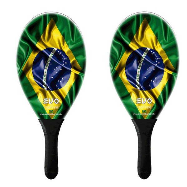 Kit Frescobol 2 Raquetes Fibro De Vidro Evo Brasil