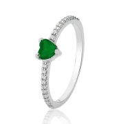 Anel de Prata Cravejado Coração Verde Esmeralda
