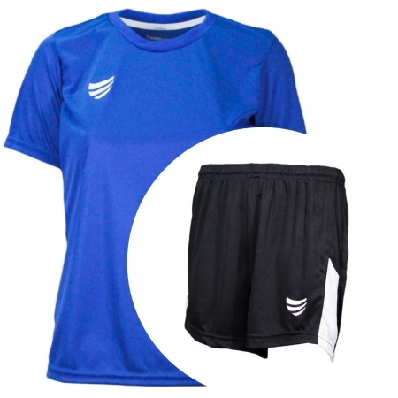 Camiseta Feminina Super Bolla Raiz Azul + Calção Futebol Tornado Preto/Branco