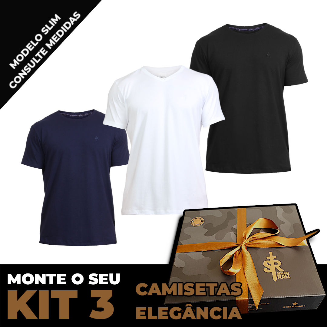3 Camisetas SR Elegância Alg. Egípcio - Kit Promocional