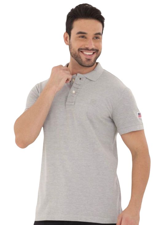 Camiseta Masculina Txc Gola Polo Algodão Cinza Mescla