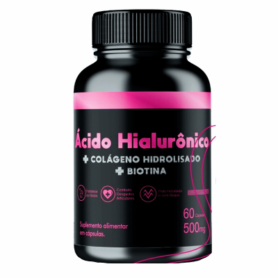 Ácido Hialurônico + Colágeno Hidrolisado + Biotina - 500 Mg - 60 Cápsulas