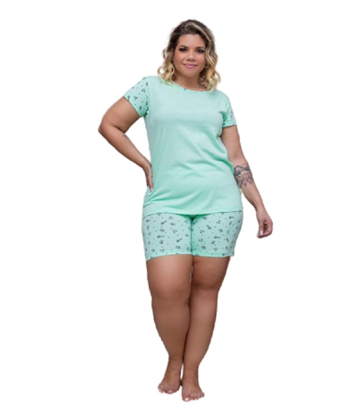 Pijama Feminino Blusa E Shorts Curto Plus Size Mazal