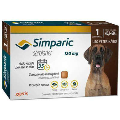 Antipulgas Zoetis Simparic 120 mg para Cães 40,1 a 60 Kg