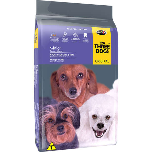 Ração Seca Three Dogs Frango e Arroz para Cães Sênior Raças Pequenas e Mini