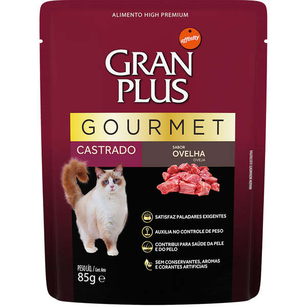 Ração Úmida Affinity Gran Plus Gourmet Sachê Ovelha para Gatos Castrados