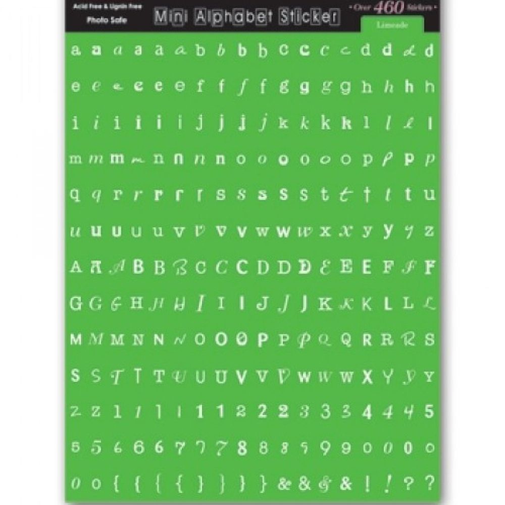 Cartela de Adesivos Alfabeto e Números Verde
