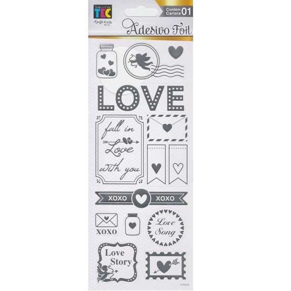 Cartela de Adesivos Foil Prateado Detalhes de Amor 19938 (AD1848) - Toke e Crie