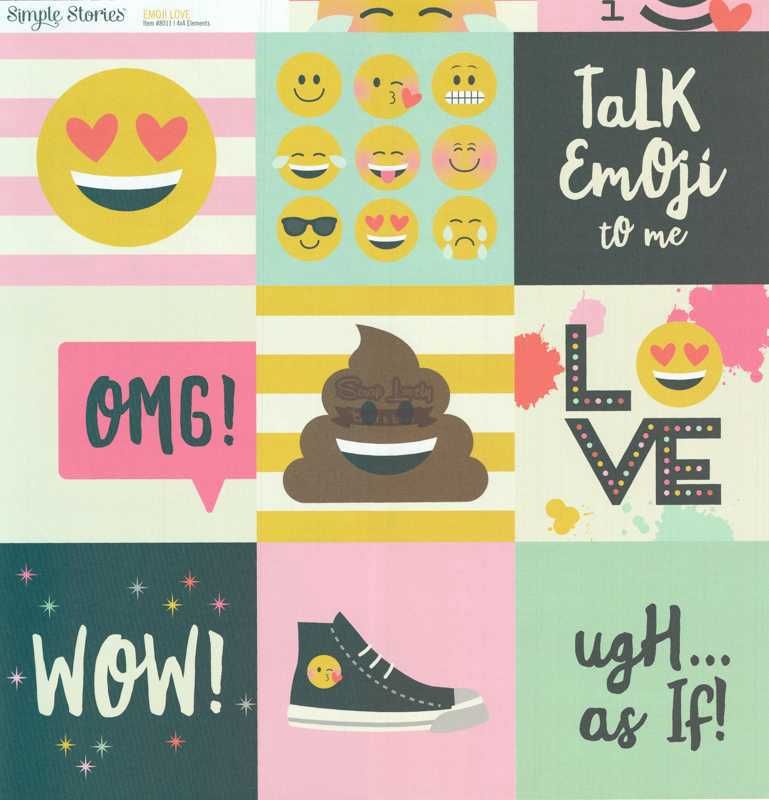 Papel Scrapbook Emoji Love 4x4 Elements - Simple Stories
