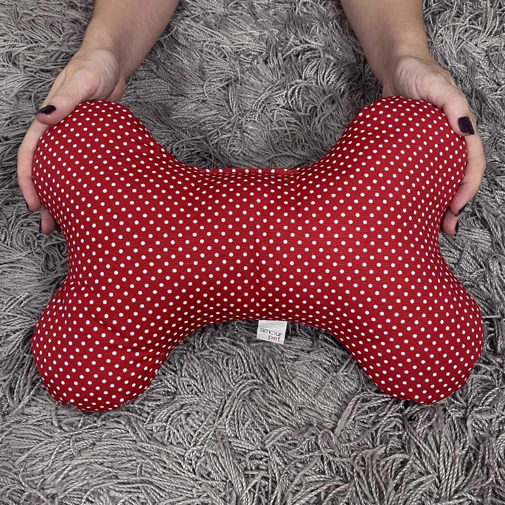 Almofadinha Travesseiro Pet Osso - Vermelho Poá - 28x27cm