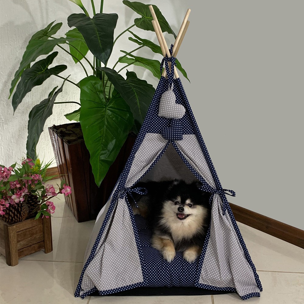Cabana para Pet Camping - Cinza e Marinho Poá - Amour Pet