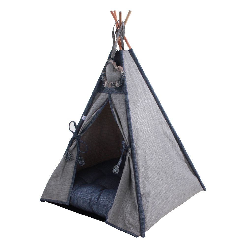 Cabana para Pet Camping - Jacquard Cinza e Jeans - Tam Único