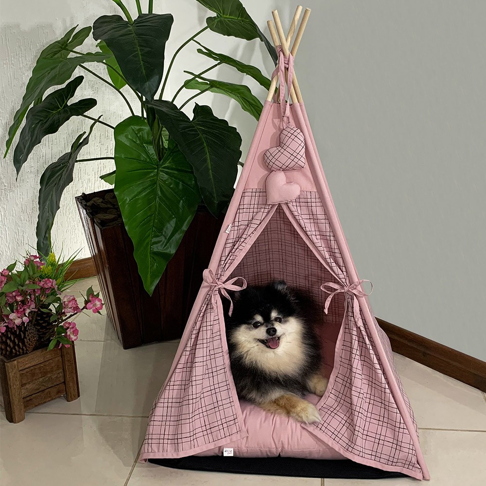 Cabana para Pet Camping - Xadrez Rosê - Amour Pet