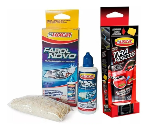 Kit Limpa Farol Novo Tira O Fosco + Kit Tira Risco Luxcar
