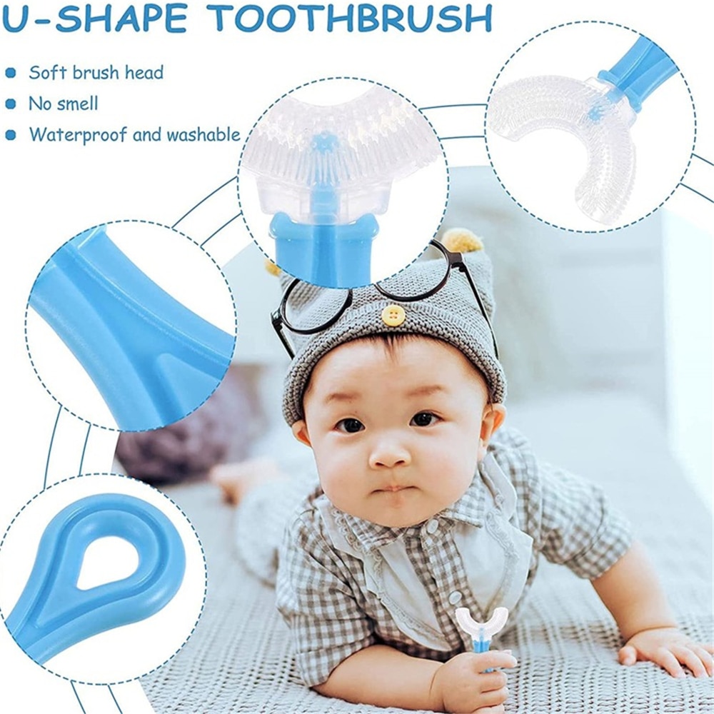Crianças escova de dentes u-forma 360 graus infantil.