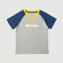 Camiseta Inf. Chevrolet Basics Stock Car Logo - Raglan Cinza Mescla / Azul Escuro
