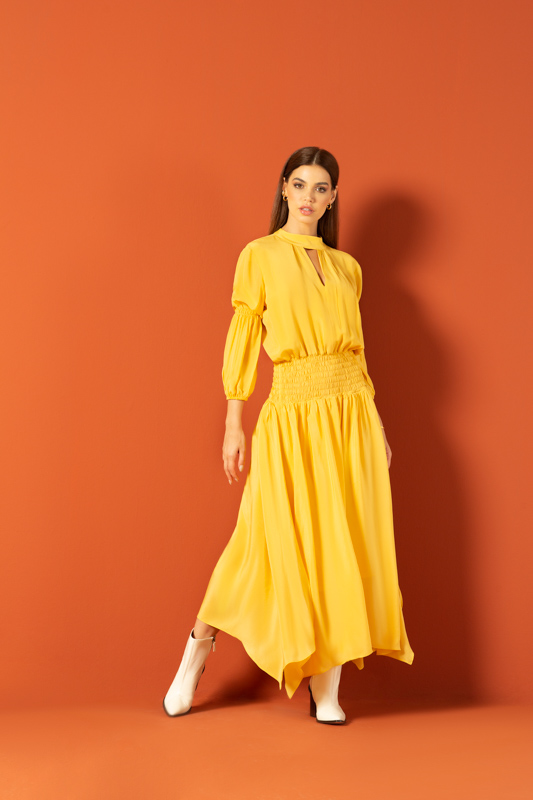 Vestido Feminino Seda Lastex - Amarelo - Foto 2