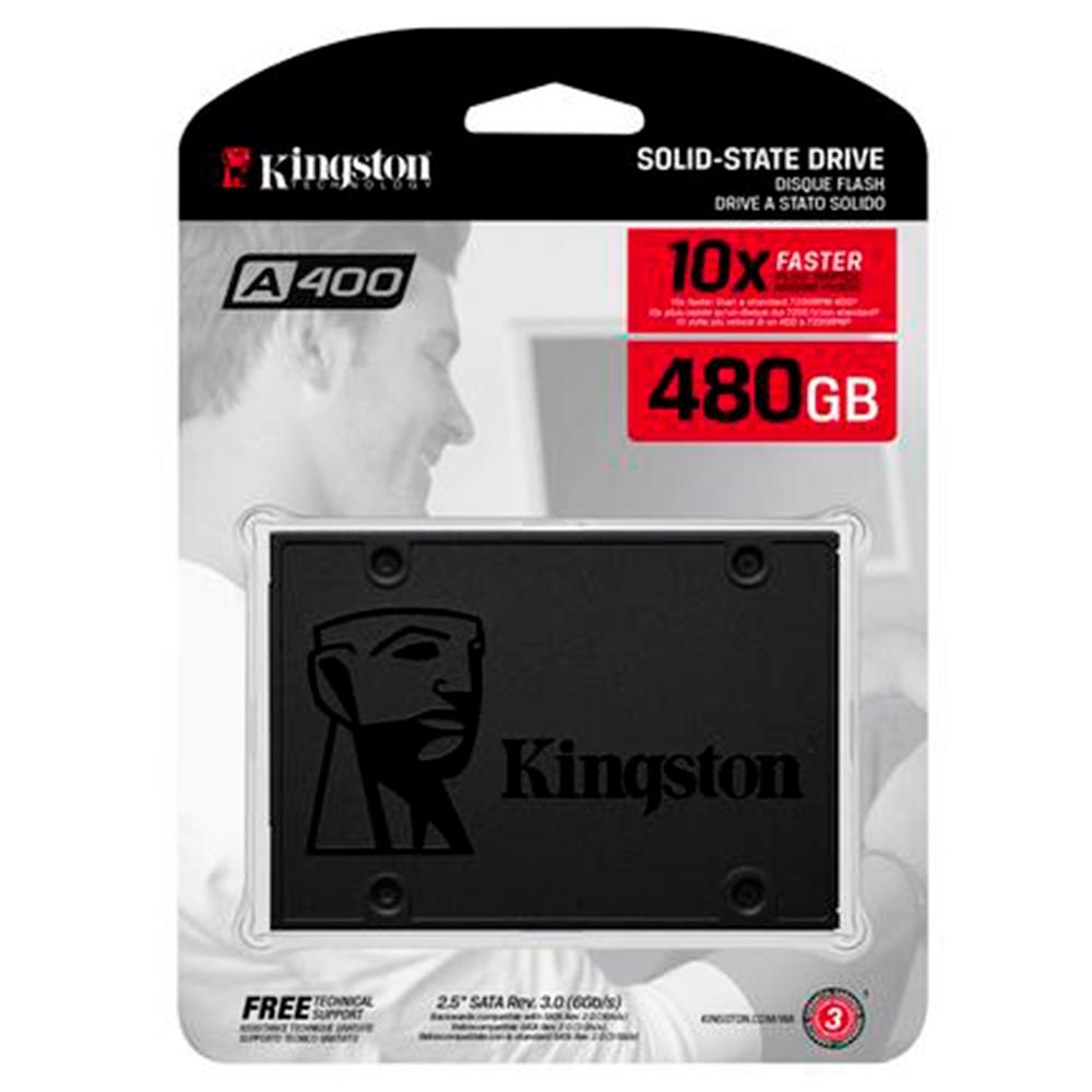 HD. SSD Kingston A400, 480GB, SATA, Leitura 500MB/s, Gravação 450MB/s - SA400S37/480G