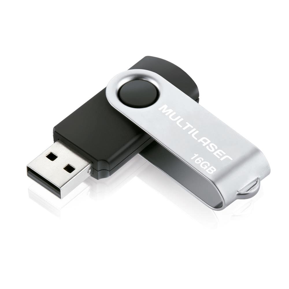 Pen Drive Multilaser Twist, USB 2.0, 16GB, Preto e Prata - PD588