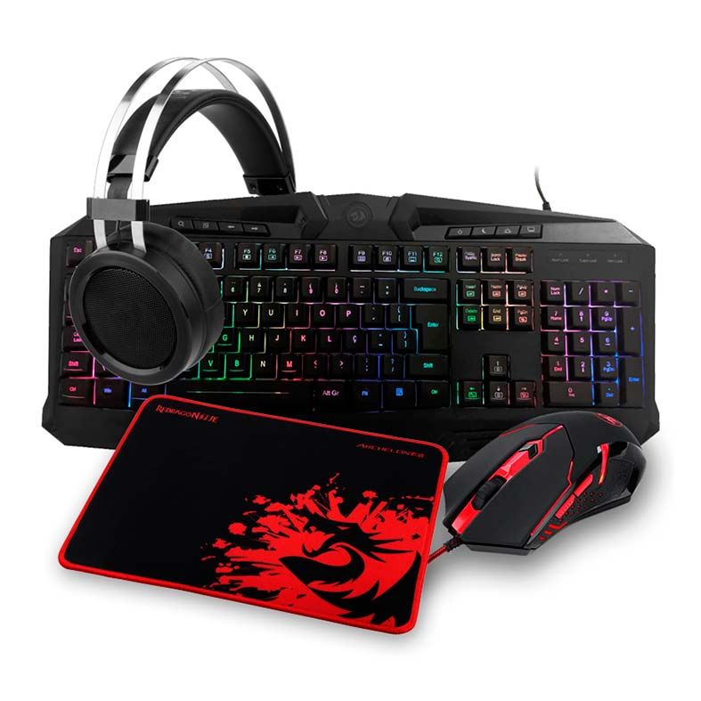 Kit Gamer Redragon - Teclado Harpe RGB + Headset Scylla + Mouse Centrophorus + Mousepad Archelon S112