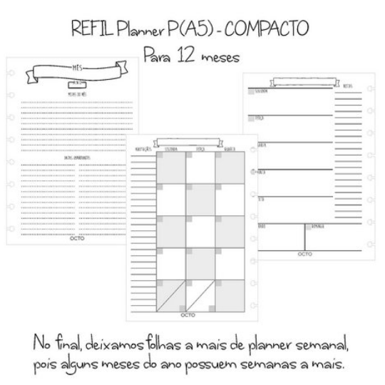 Refil Planner Compacto para Caderno de Disco - Octo (A5) P